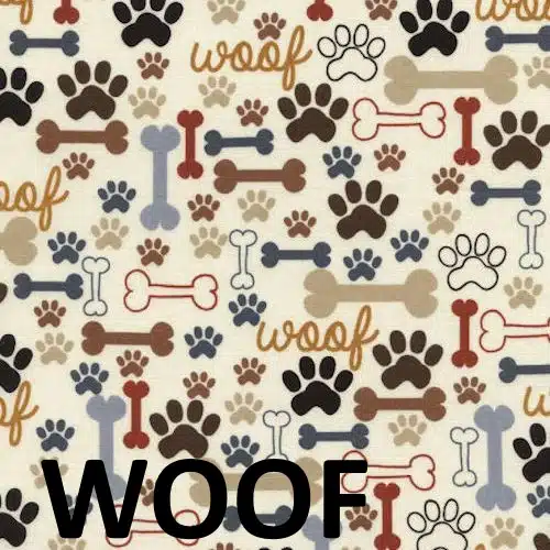 male dog belly bands woof - BellyBands.net Woof print fabric for male dog belly bands.