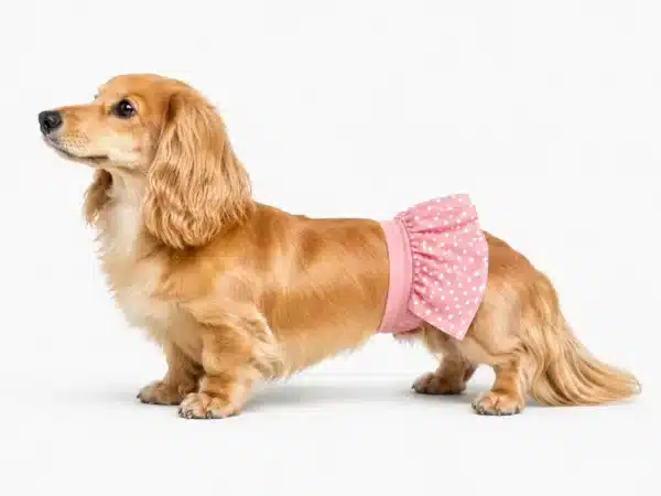 female dog with pink dog diaper belly band - BellyBands.net female dog with pink dot dog diaper belly band
